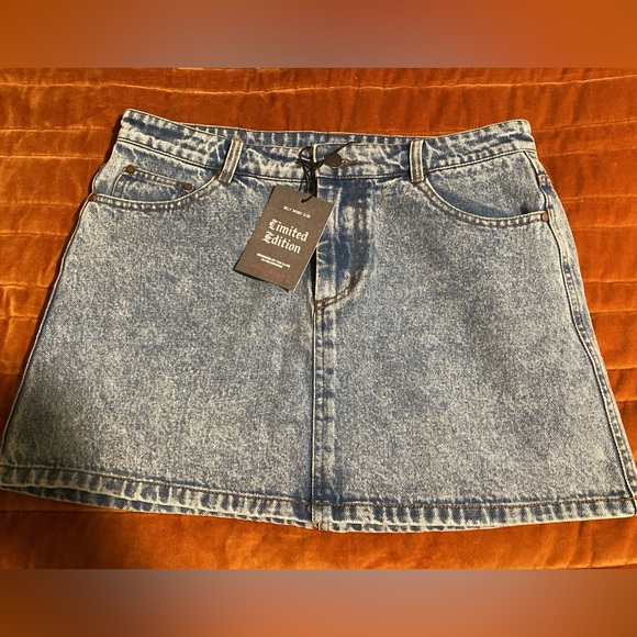 NWT Billy Bones Club LE Denim Skeleton Hand Mini Skirt - Picture 3 of 5